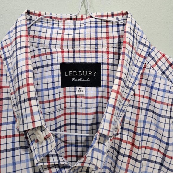 LEDBURY | 17" | Red, Blue and White Plaid Oxford Shirt - Regular - Picture 1 of 2